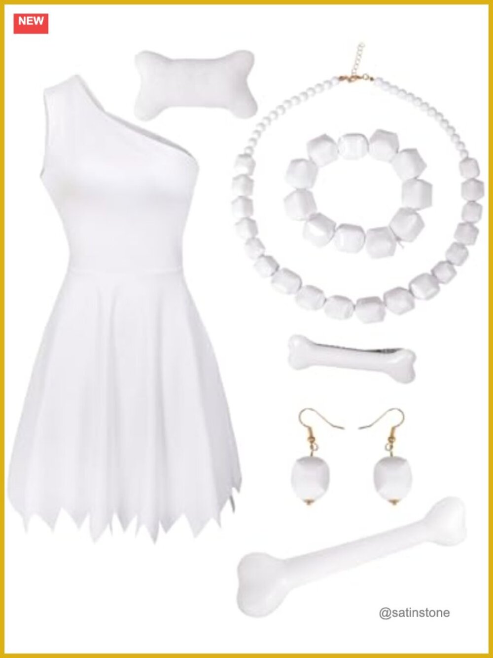 Complete 7 Piece Cavewoman Costume Dress with Bone Accessories Halloween Cosplay